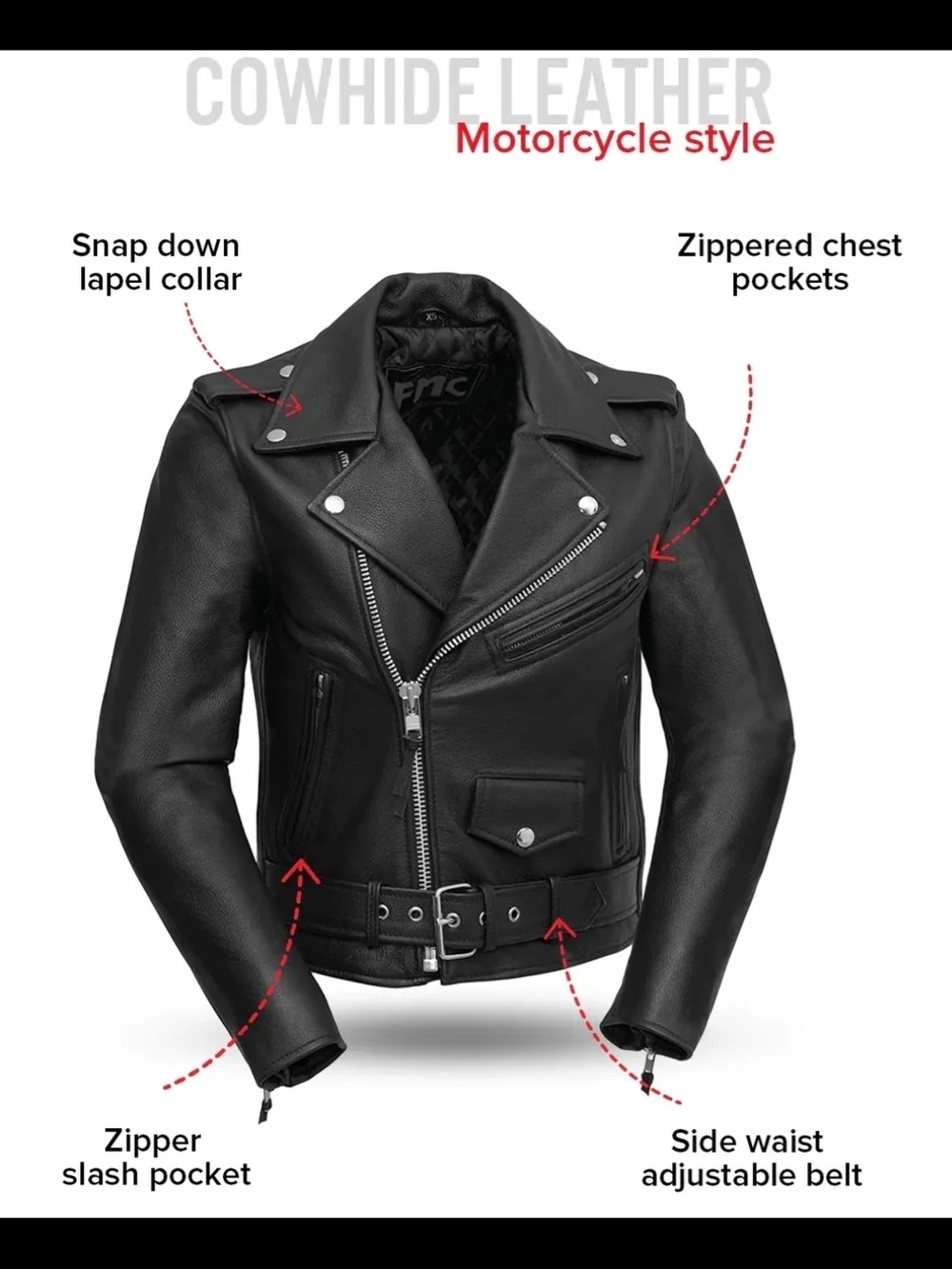 Fmc Women's Black 100% Cowhide Leather Motorcycle Jacket